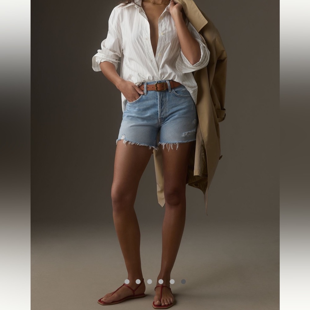 Agolde Parker Blue Jean Shorts Distressed Denim